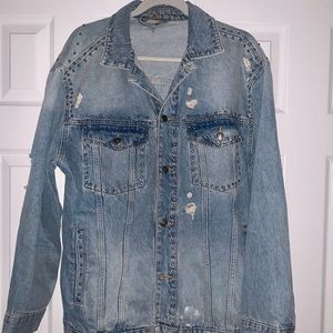 Free People Distressed Denim Trucker Jacket size L